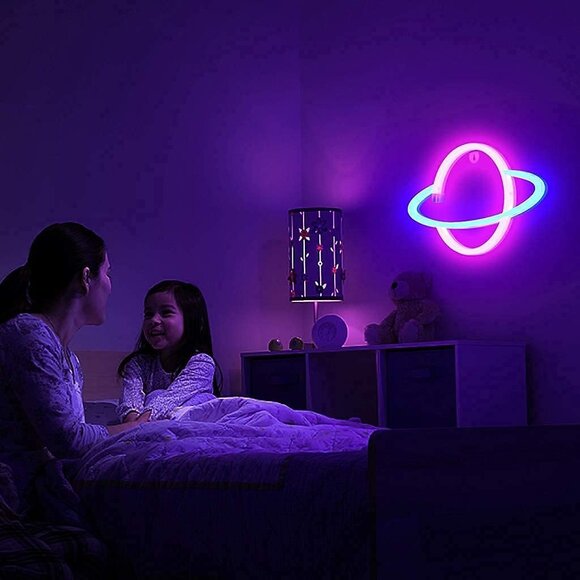 Planet Neon Sign USB Powered Planet Light Led Aesthetic Hanging for Bedroom - Picture 7 of 9